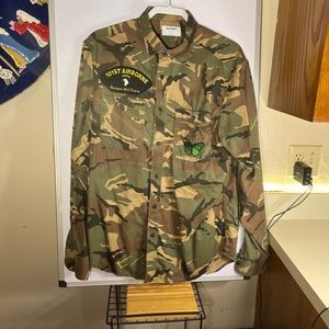 Old Navy Shirt Mens Large Olive Camo Button Up Long Sleeve